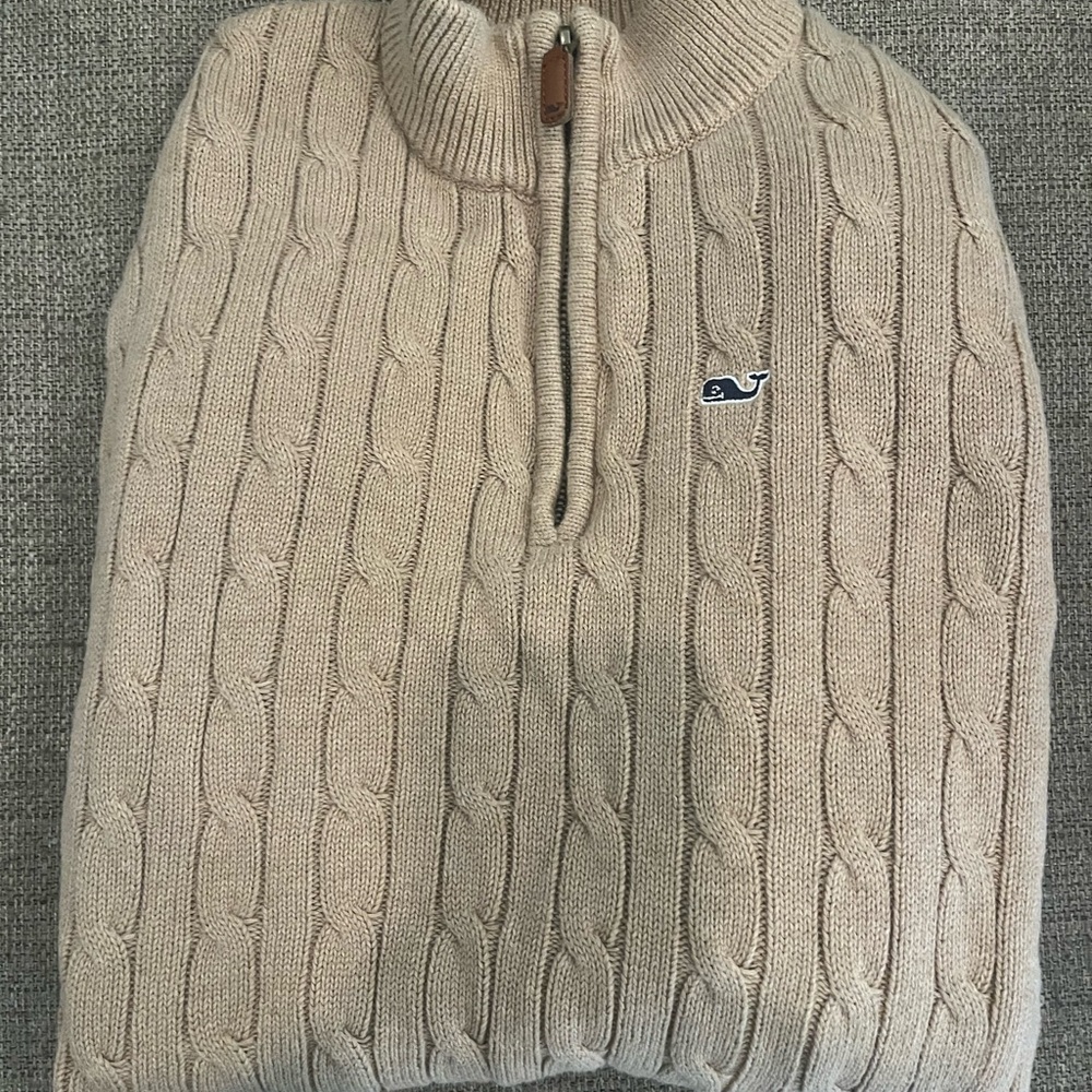 Vineyard Vines Men's Tan Cable Knit Zip-Up Sweater